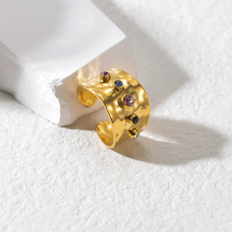 Colorful Stainless Steel Ring for Women - Gold Plated Wedding & Couple Jewelry