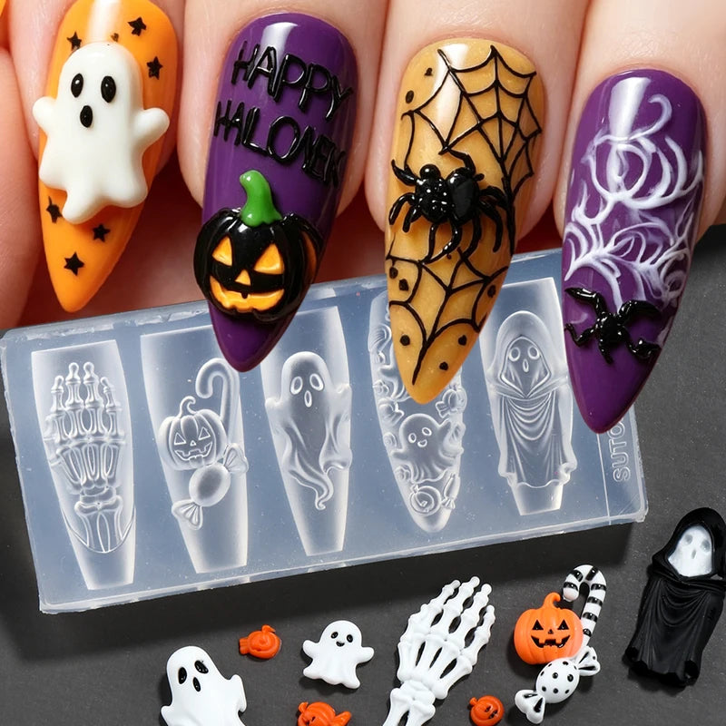 Halloween Skeleton Hand Nail Art Silicone Mold for Manicure & Nail Decor