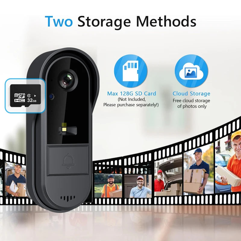 Wireless Video Doorbell HD 1080P with MicroSD/Cloud Storage Waterproof Battery
