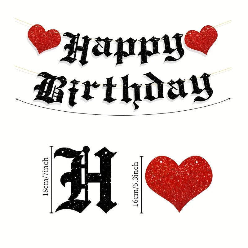 Goth Birthday Decorations Banner Halloween Funeral Party Supplies Glitter Banner