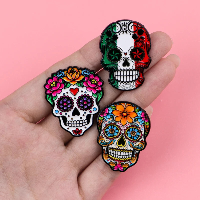 Halloween Mexican Skull Enamel Brooch Pins for Backpack & Clothing Accessories - Skeleton Potion Badge
