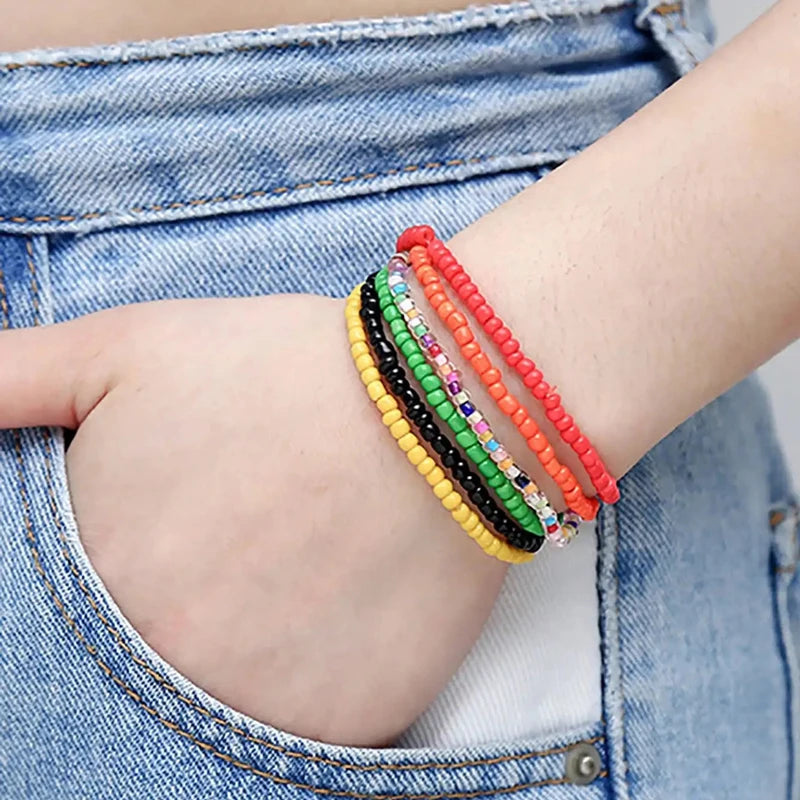 Colorful Boho Beaded Bracelets Set - 17 Stretchable Elastic Jewelry for Women