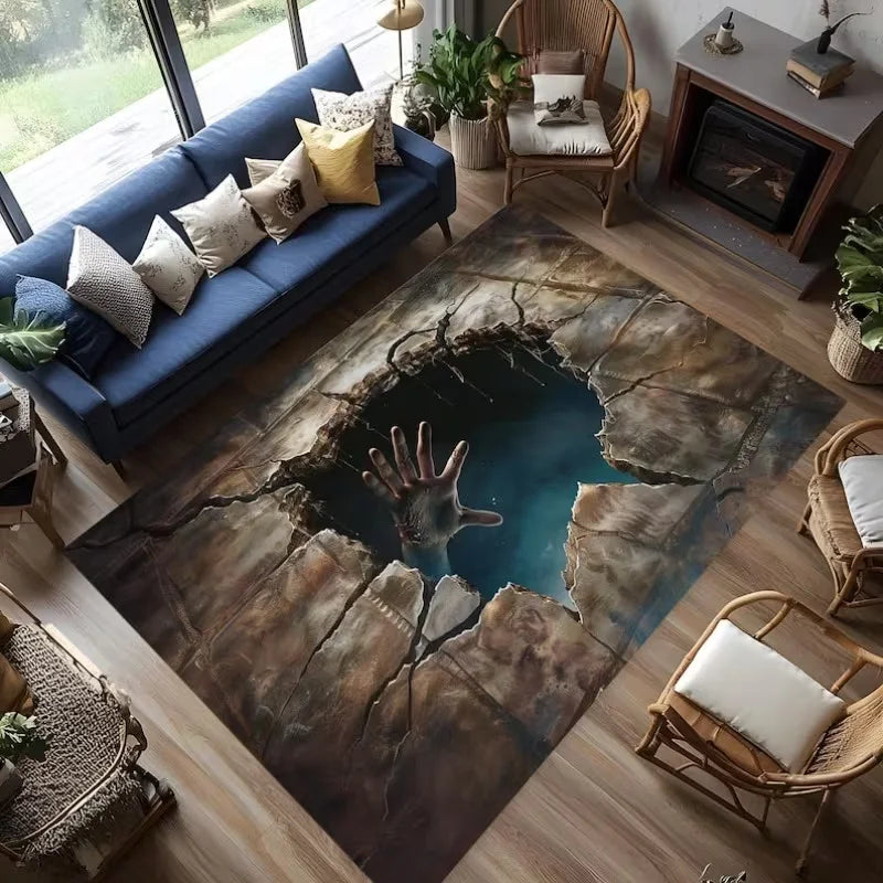 3D Desert Crack Water Area Carpet with Visual Illusion for Living Rooms & Bedrooms