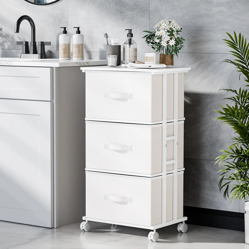 3-Drawer Rolling Fabric Dresser Storage Cabinet with Steel Frame for Bedroom Closet Entryway