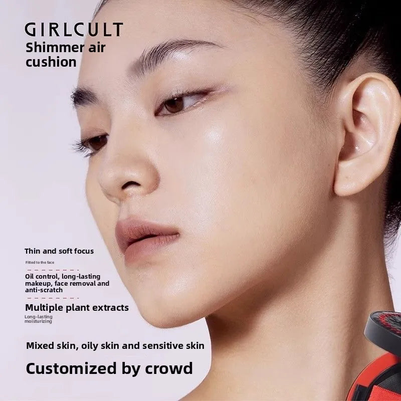 Girlcult Glitter Air Cushion Oil Foundation Concealer Natural BB Cream - Nude, Light Yellow, Pink