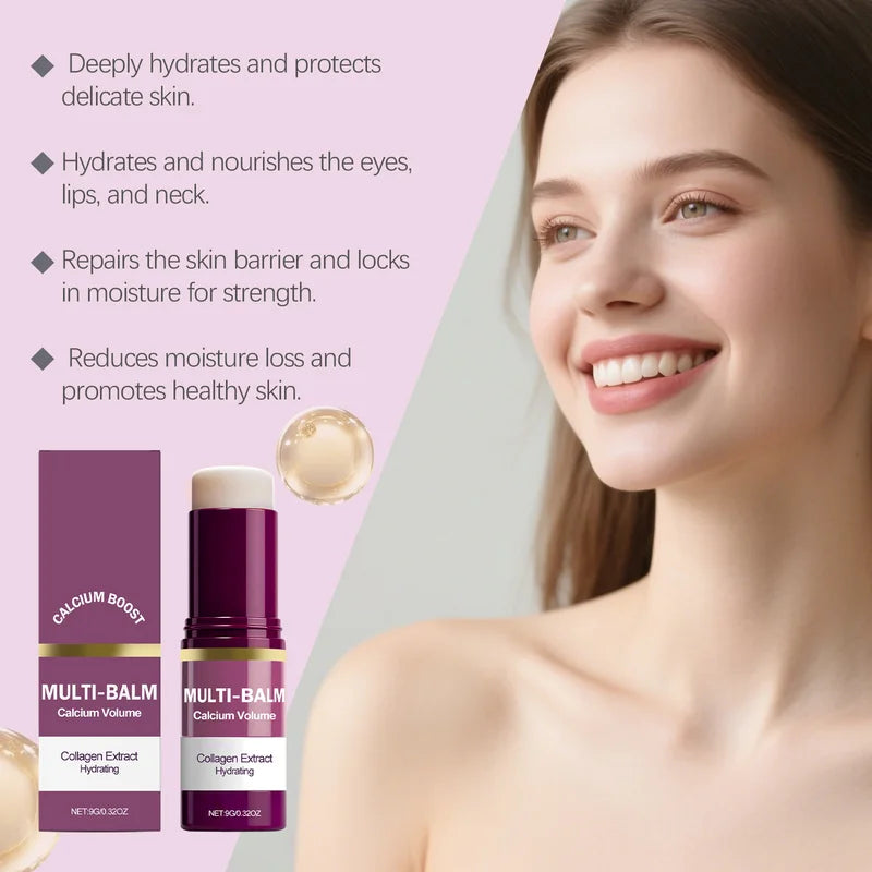 Hydrating Collagen Multi Balm Stick for Face & Neck - Portable Moisturizer for Dry Skin