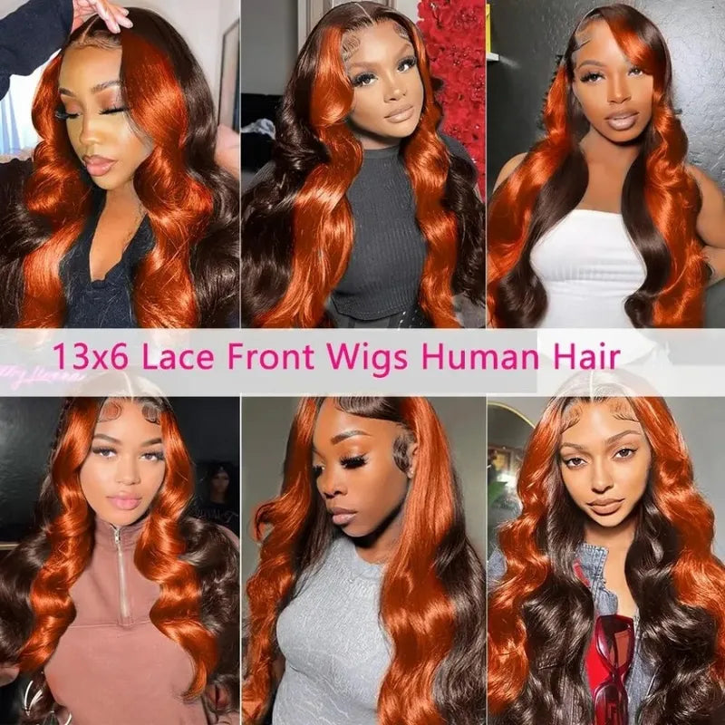 Highlight Ginger 13x6 HD Lace Human Hair Wig Body Wave Ombre Lace Front Wig