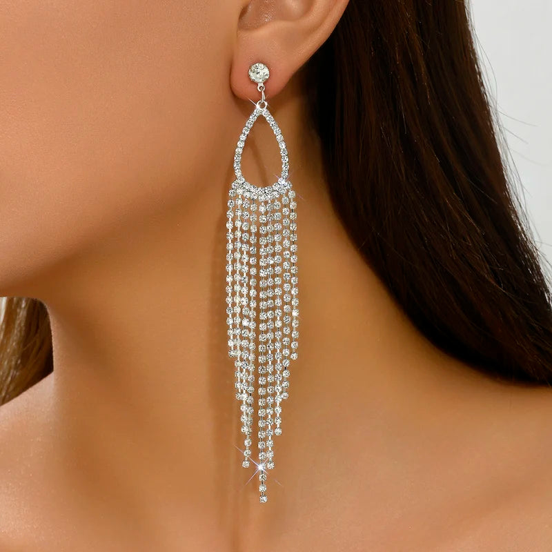 2pcs Women's Rhinestone Tassel Earrings Luxurious Fashion Jewelry for Weddings & Parties