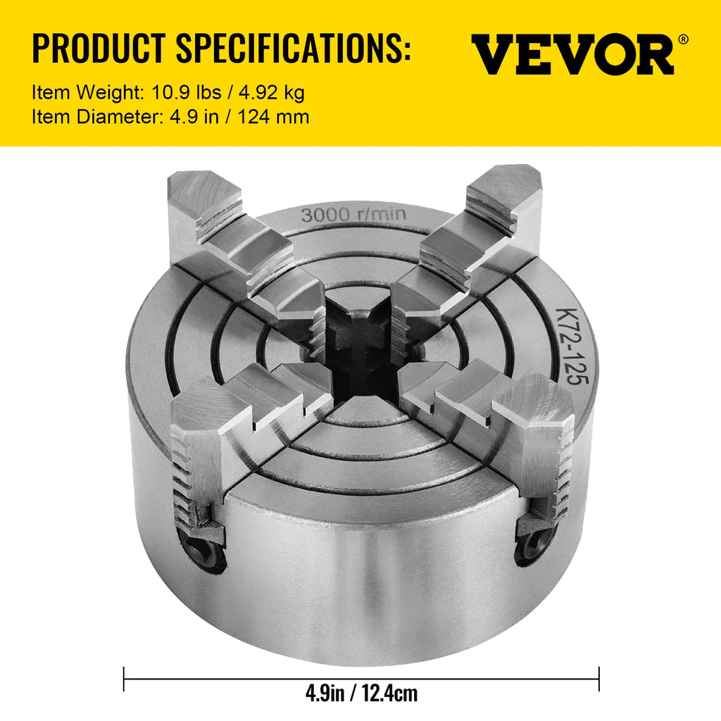 4-Jaw Independent Lathe Chuck K72-125 K72-100 125mm 100mm Metal Turning Machine Accessory