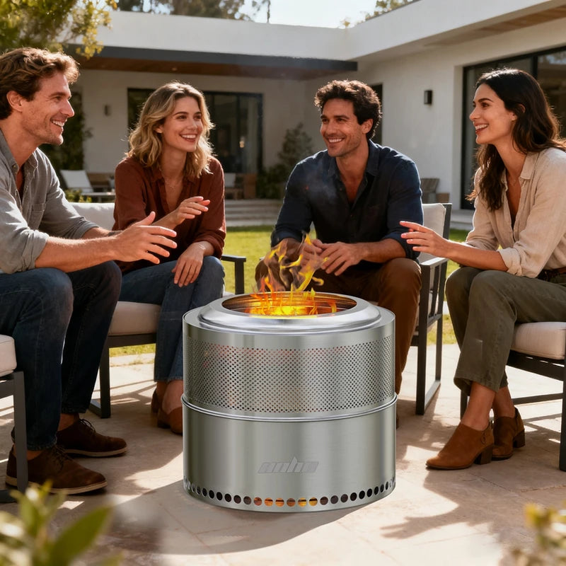 19-Inch Smokeless Fire Pit with Carry Bag - Portable Stainless Steel Camping Stove