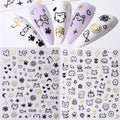 2Pcs Cartoon Cat Nail Stickers Holographic Love Heart Star Sliders for Manicure Decor
