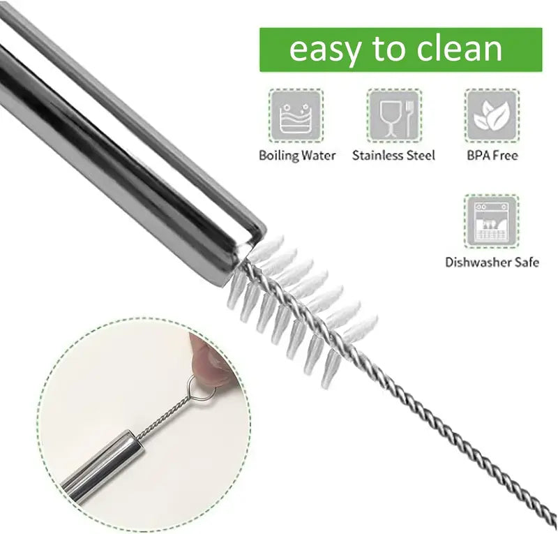 Reusable Stainless Steel Drinking Straw Set - Durable Bent & Straight Barware, Eco-Friendly, Dishwasher Safe