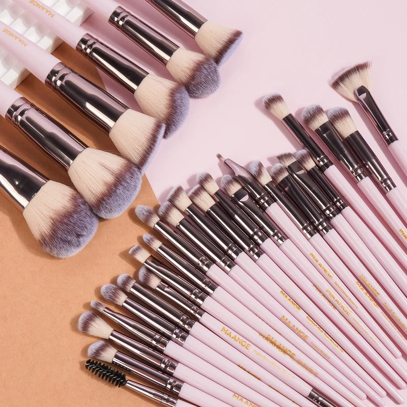 34-Piece Makeup Tools Kit with Brush, Sponge, Remover & Bag - Multiple Colors