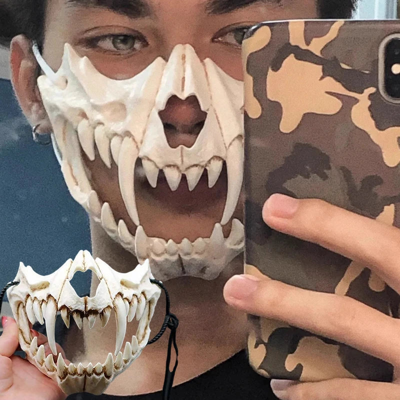 Halloween Skull Mask with Long Teeth Demon Skeleton Half Face Mask for Cosplay Party