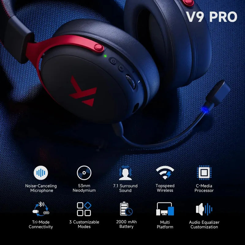 Wireless Gaming Headset 7.1 Surround Sound Noise Cancelling Mic Low Latency Lightweight for PS5 PC Switch