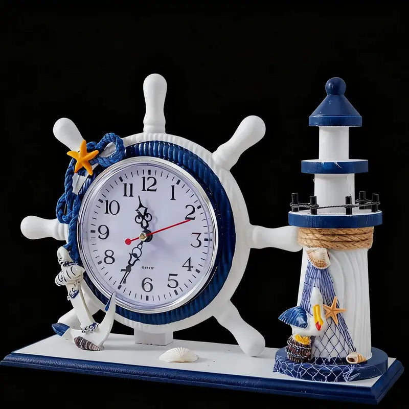 Nautical Themed Silent Table Clock - Artistic Bedside Timepiece for Living Room or Bedroom Decor