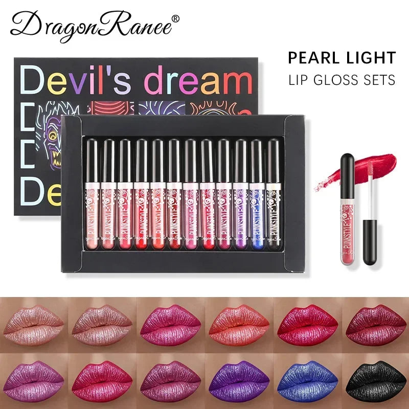 Glitter Lip Gloss Set - Moisturizing, Waterproof, Long-Lasting Lipstick with Diamonds for Halloween Makeup
