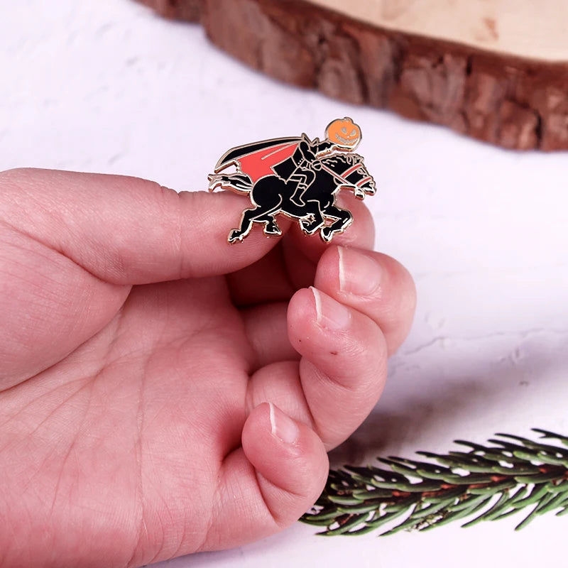 Halloween Enamel Pin Headless Horseman Ghost Badge Lapel Pin Jewelry
