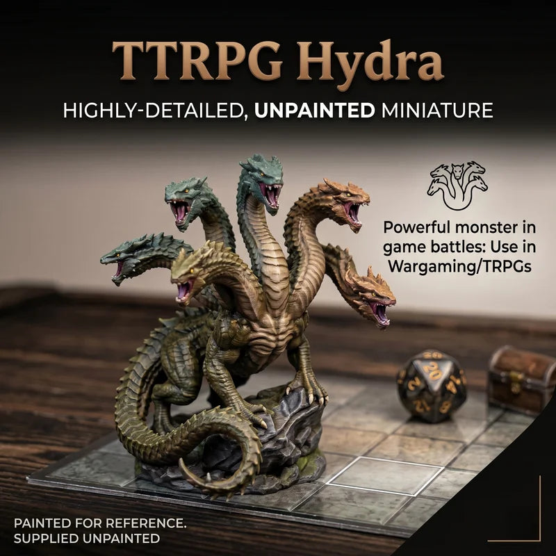 Unpainted Hydra Miniature Figure for D&D Wargaming - Tabletop Monster Model