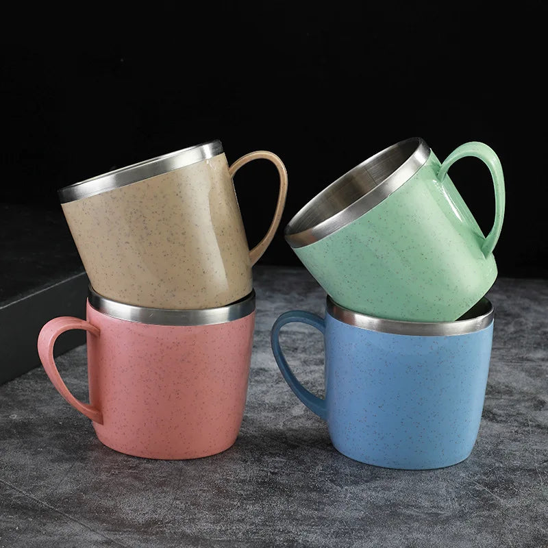 Double Layer Stainless Steel Coffee Mug with Plastic Handle - Water & Tea Cup