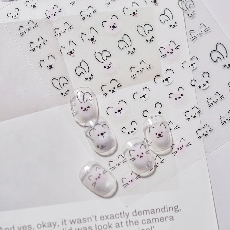 Cute Cat Design Nail Stickers - 3D Self-Adhesive Manicure Decals
