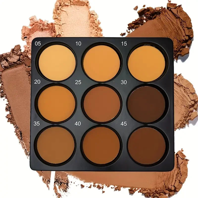9-Color Dark Bronze Makeup Palette for Contouring & Concealing - Matte Finish with Shimmer