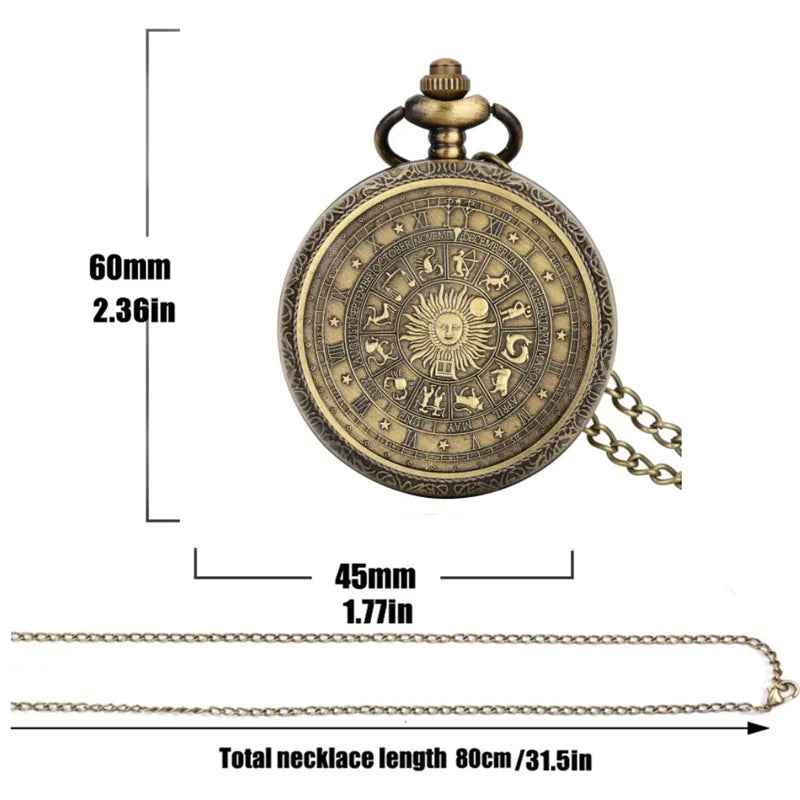 Vintage Tarot Pocket Watch with Sun Moon Constellation Necklace - Memorial Gift for Men and Kids