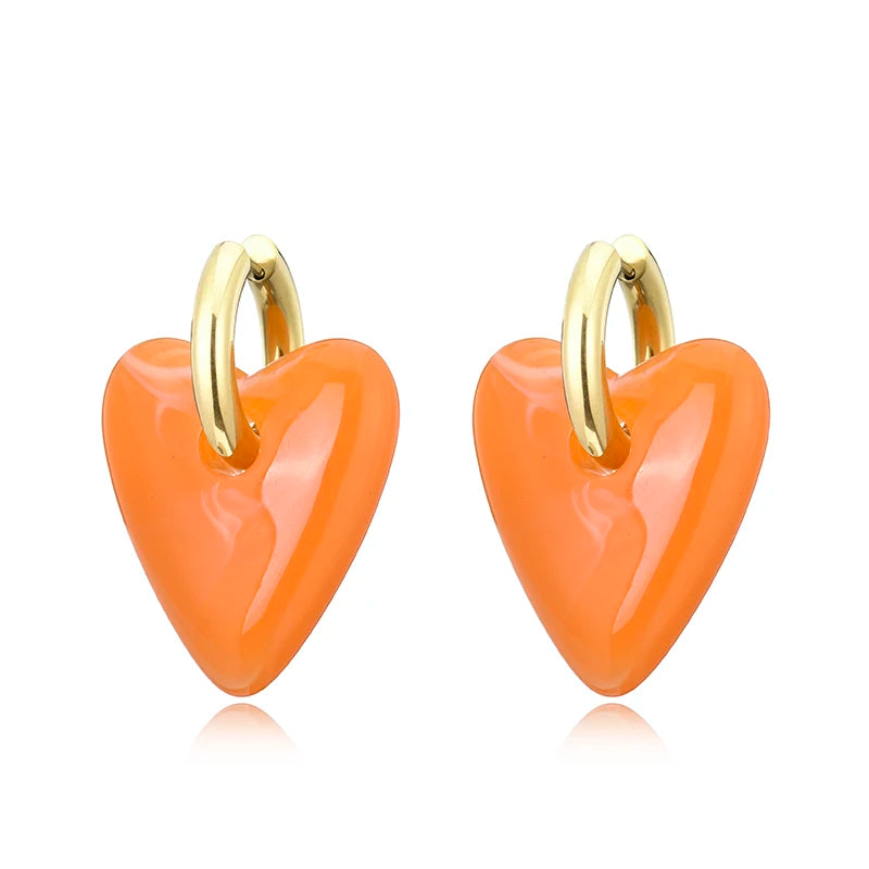 Vintage Heart Pendant Hoop Earrings for Women Gold Silver Acrylic Resin Jewelry