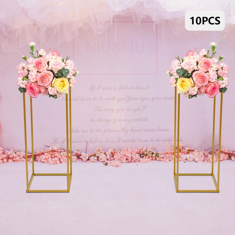 Wedding Flower Stand Set 10 Pieces Gold Metal Column Racks for Event Decor