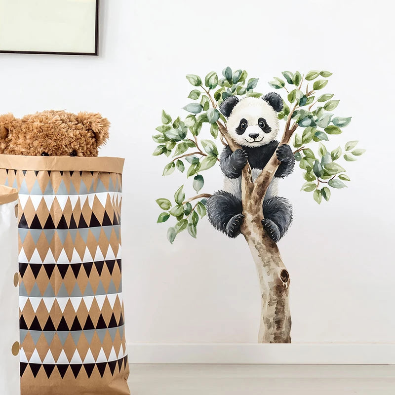 Animal Wall Stickers Panda Climbing Tree Decor for Living Room