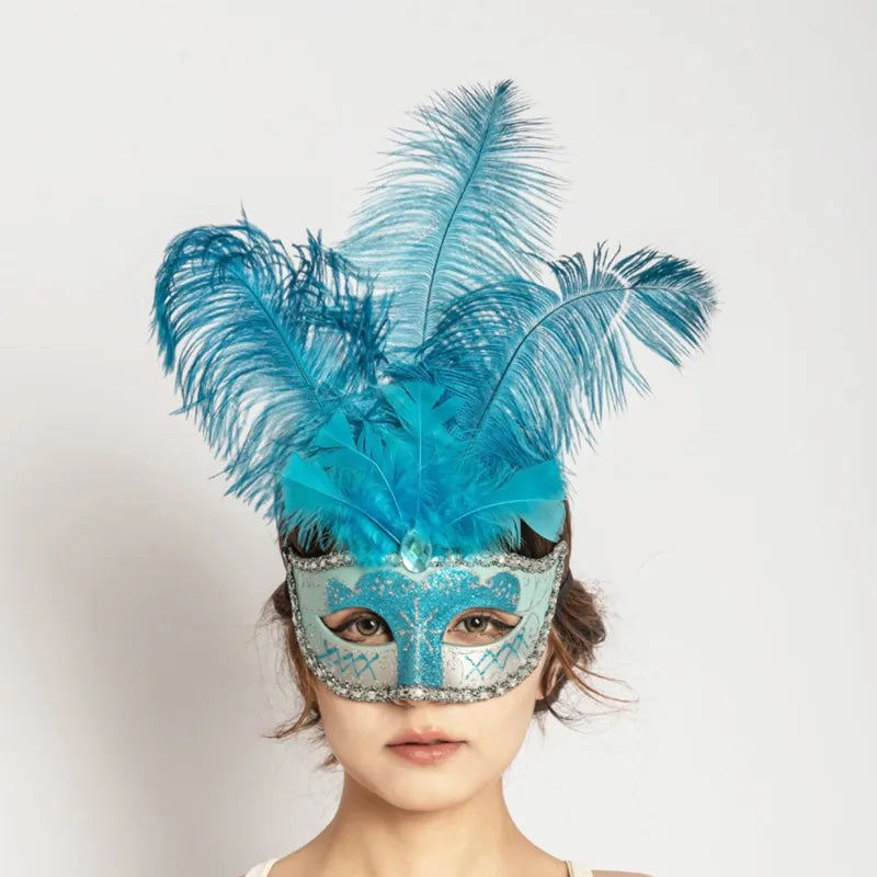Venetian Princess Feather Mask for Masquerade Ball Costume - Women Party Accessory