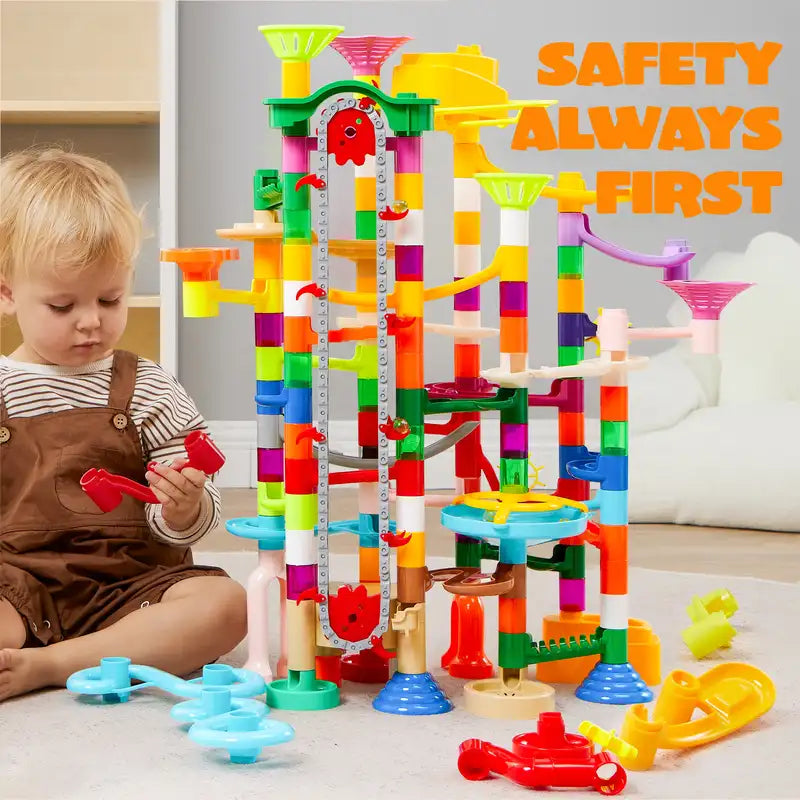 Glow-in-The-Dark Marble Run Construction Set with Motorized Elevator for Kids 4-8