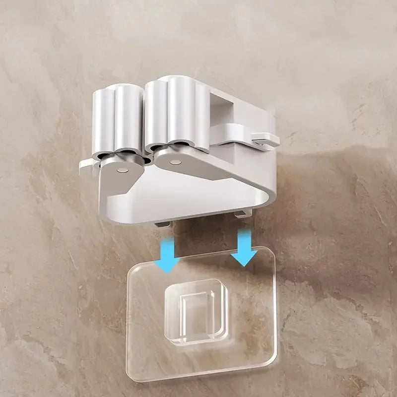 4PCS Non-Punching Mop Holder Clip Bathroom Rack Wall Mount Organizer