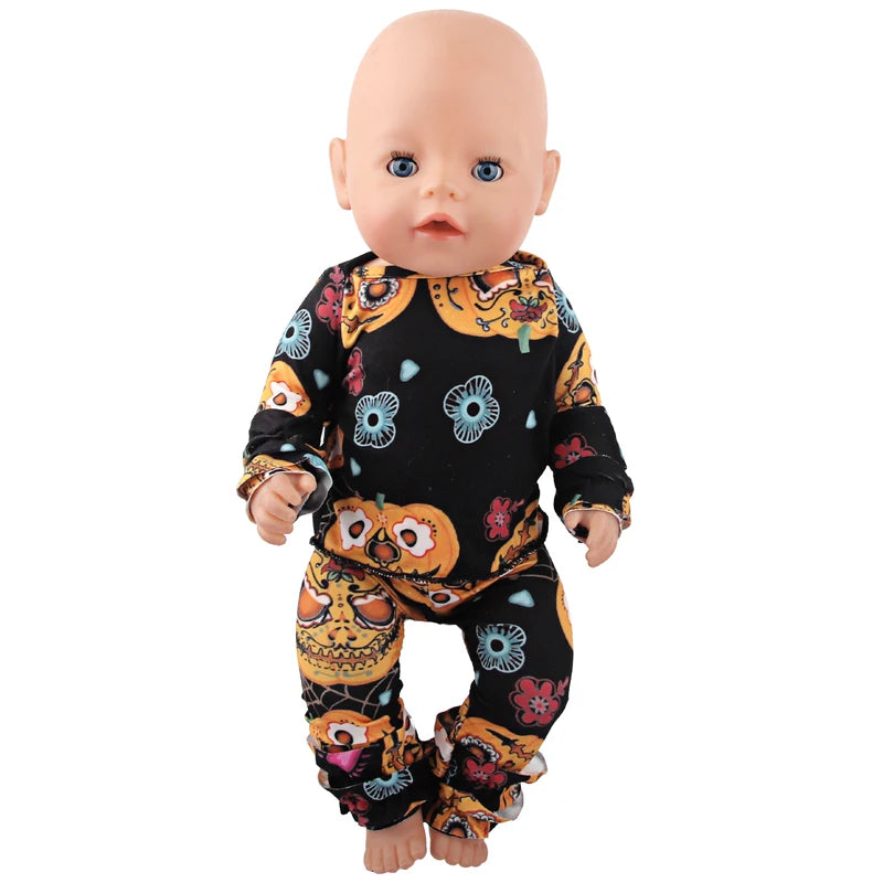 Halloween Doll Clothes Festival Pumpkin Skeleton Costumes for 18 Inch & 43cm Dolls