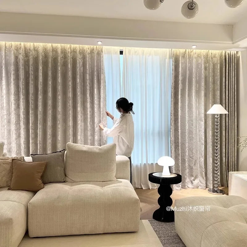Custom French Vintage 3D Jacquard Curtain for Living Room & Bedroom