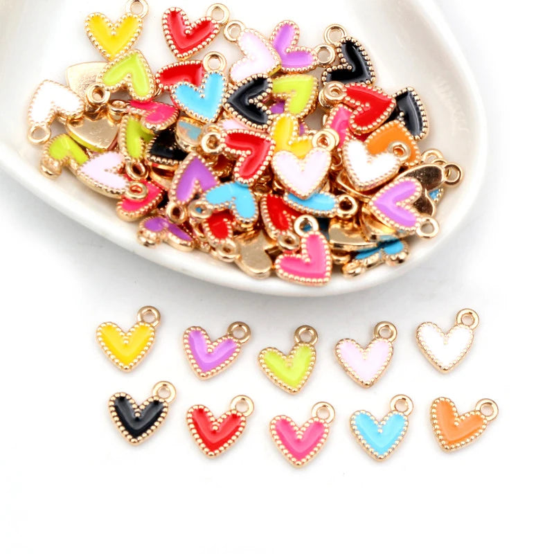 Colorful Alloy Heart Charms Set for Jewelry Making - 50 Pieces, DIY Love Pendants