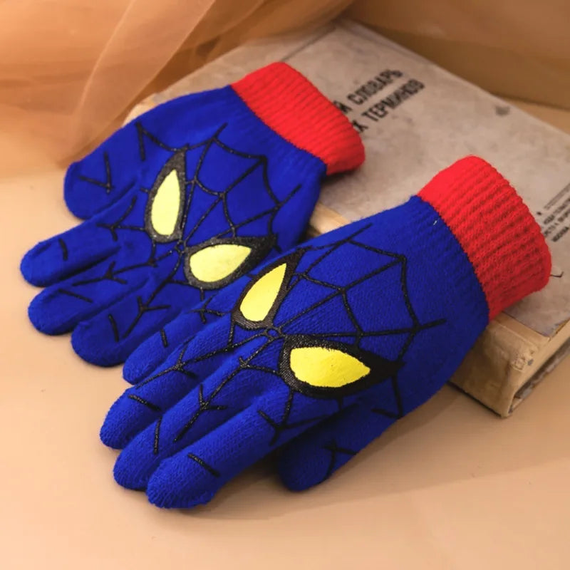 Kids Winter Knitted Gloves with Spider Pattern - Soft & Warm for Daily Wear & Christmas Gift