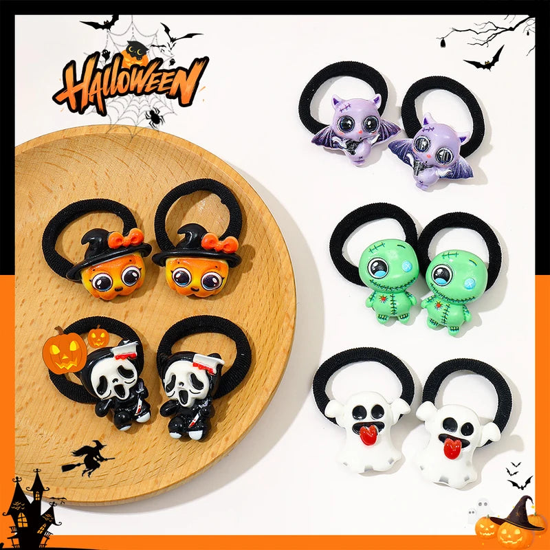 Halloween Themed Hair Ties Pack - Ghost Bat Pumpkin Cute Girls Gift Set