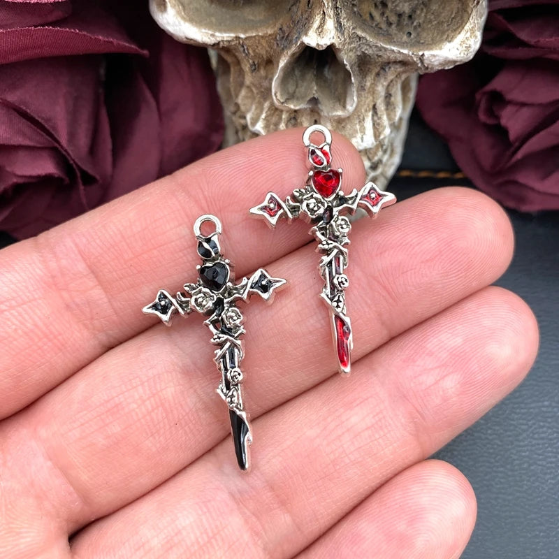 6pcs Gothic Rose Cross Charm Pendant Jewelry Findings for DIY Crafts