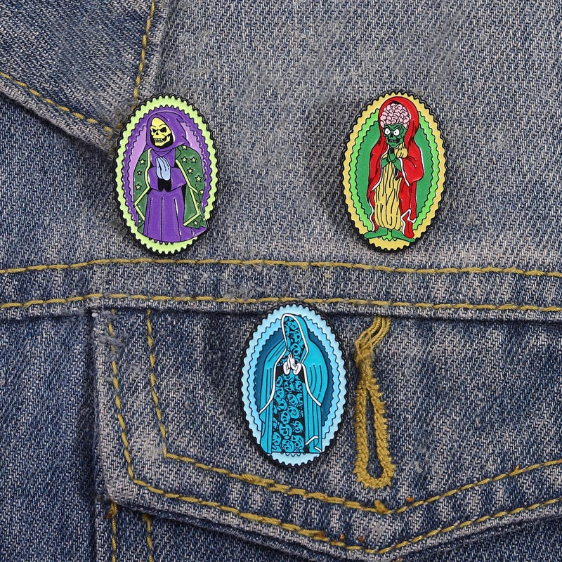 Skeleton Horror Brooch Pin Enamel Jewelry Halloween Punk Metal Lapel Badge Gift