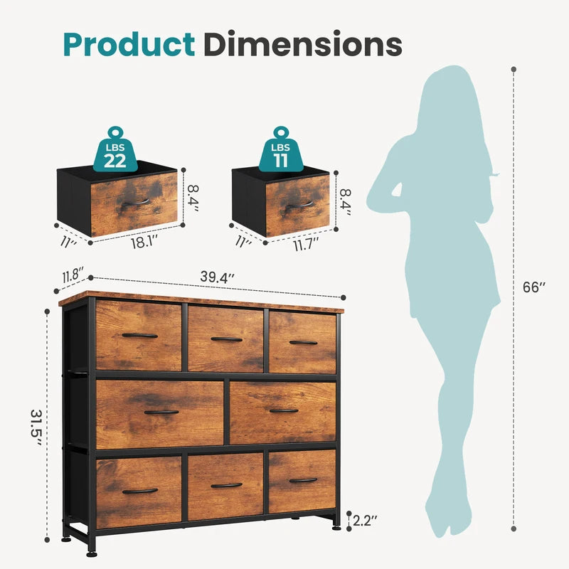 8-Drawer Fabric Storage Dresser with Wood Top - Bedroom, Living Room & Entryway Furniture