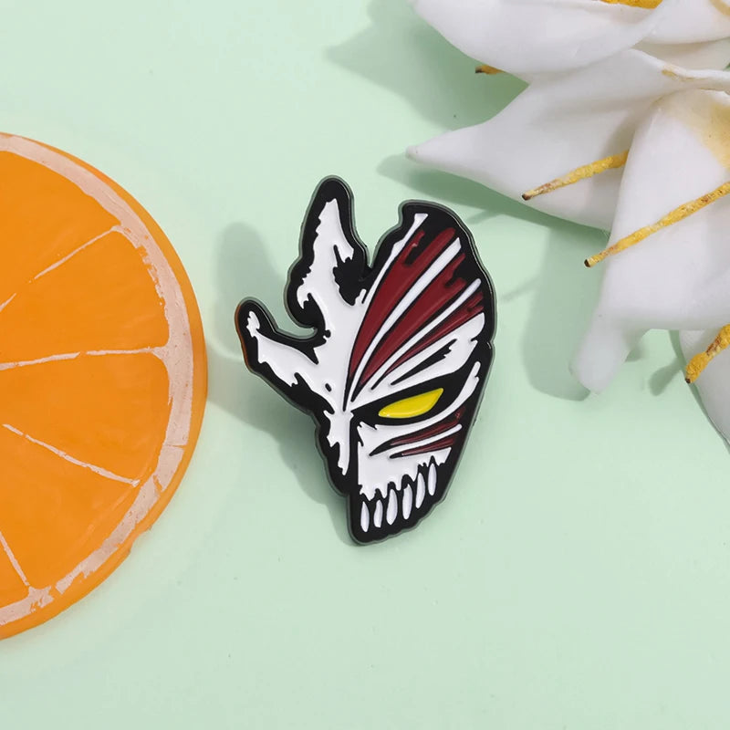 Anime Bleach Grim Reaper Mask Enamel Brooch Pin - Custom Skeleton Badge Gift