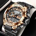 Men's Sport Watch 50M Waterproof Dual Display LED Chronograph Quartz Wristwatch Gift Set