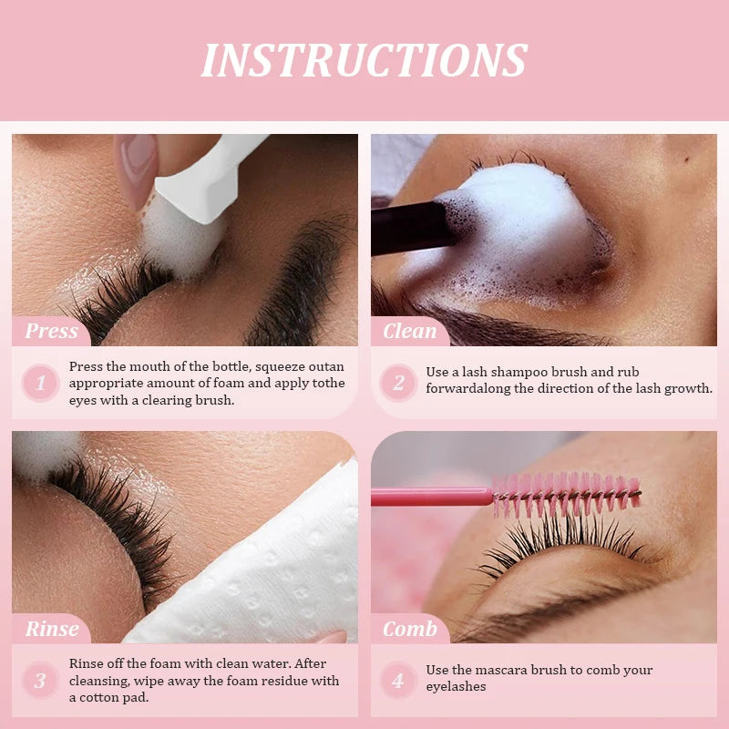 Eyelash Extension Shampoo Foam - Lash Cleaning Mousse for False Lashes - 60ml