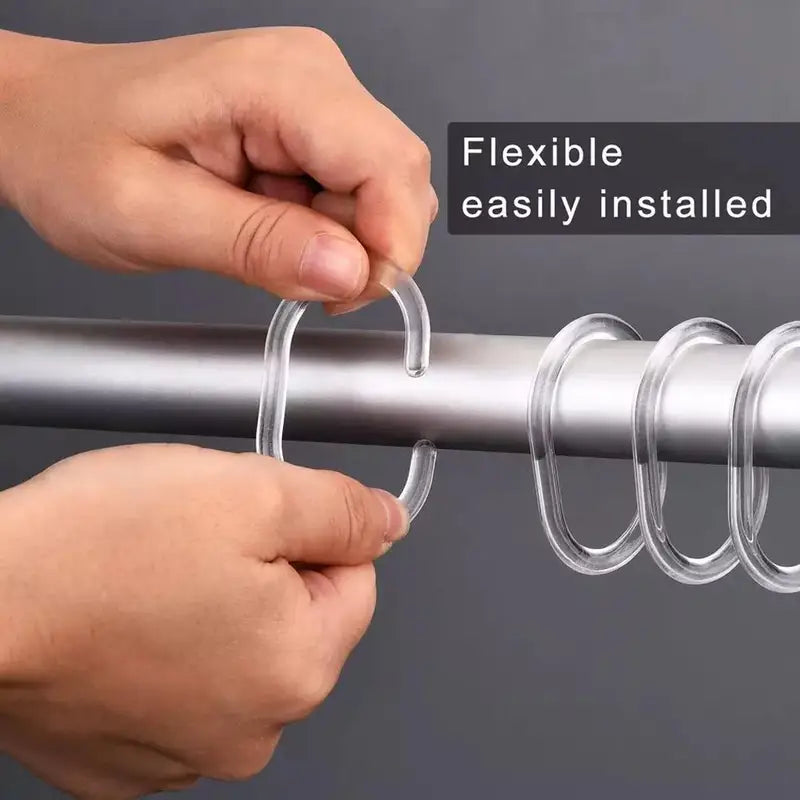 12PCS Plastic Shower Curtain Hooks Set - Bathroom Drape Loop Clips