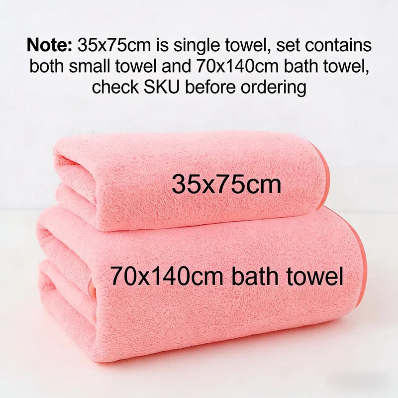 Thickened Coral Fleece Towel Set - Soft & Absorbent Bath & Face Towels