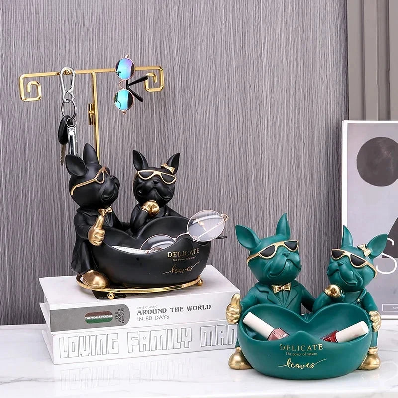 Resin Love Bulldog Figurine with Storage - Animal Sculpture Home Decor