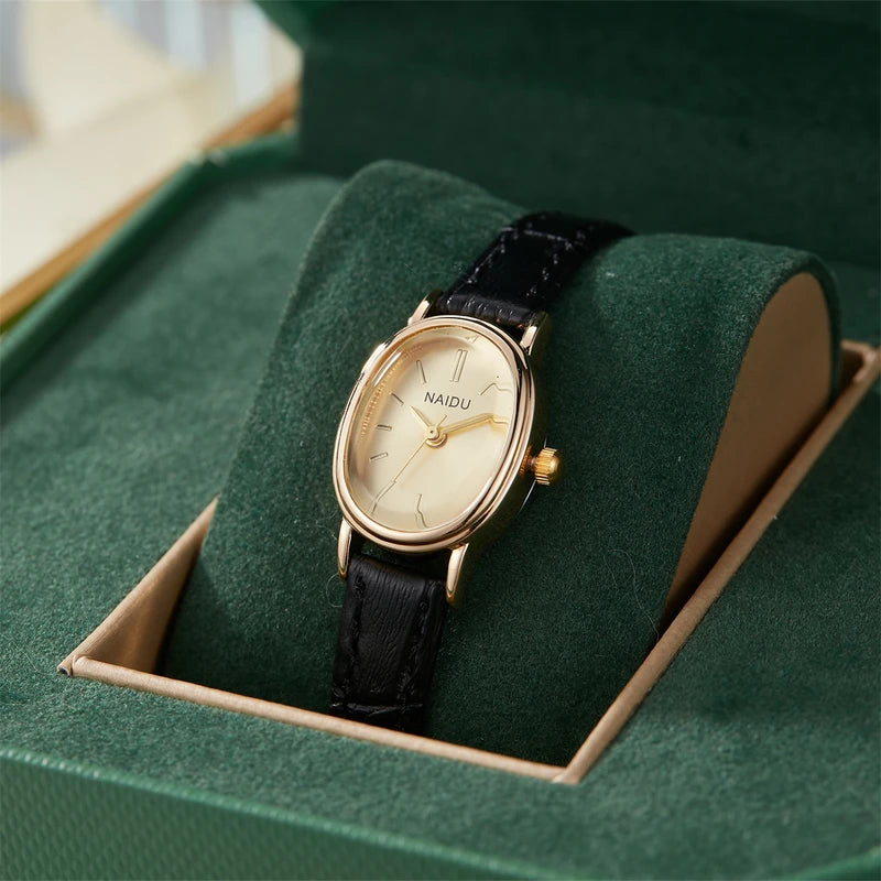 Elegant Ladies Quartz Watch with Smooth Dial and Oval Case - Multiple Colors