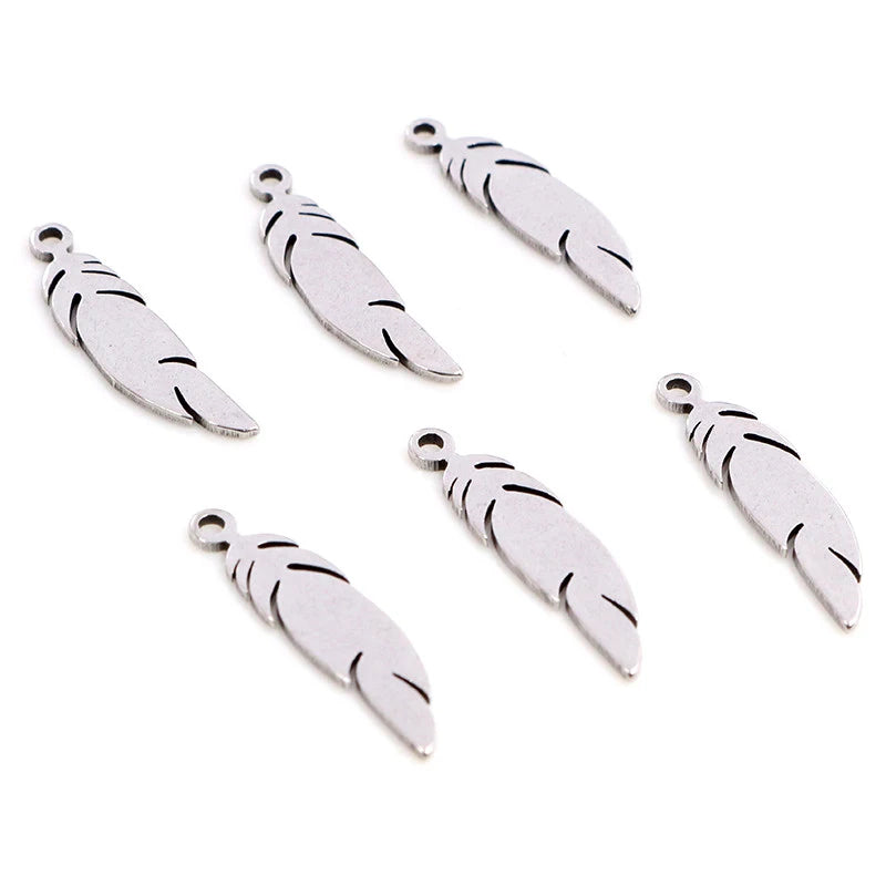30pcs Stainless Steel Feather Leaf Moon Star Heart Charms for Jewelry Making