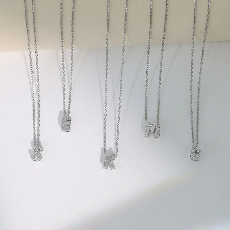 Silver Bubble Letter Necklace for Women Initials Stainless Steel Chain Birthday Gift